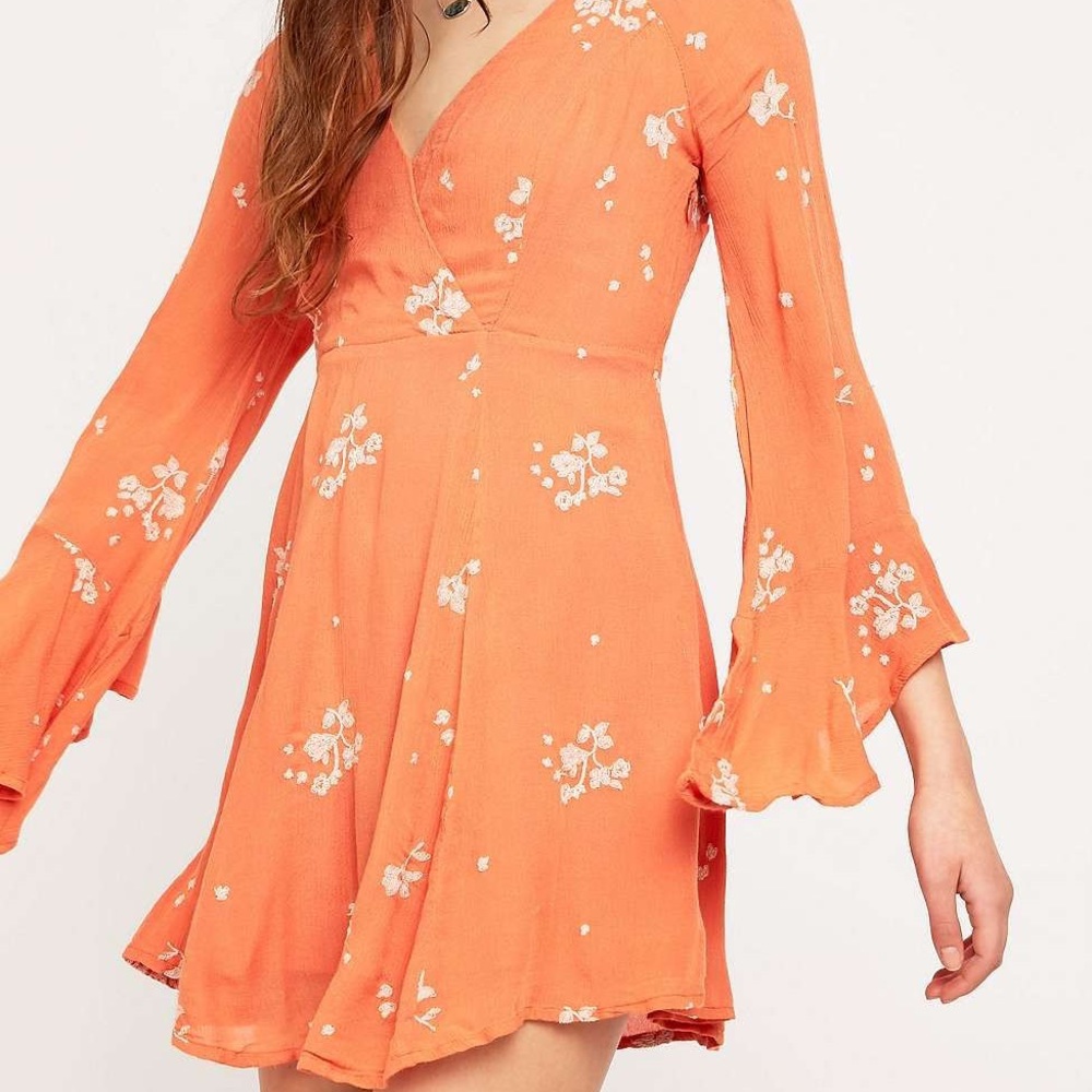 Free People Jasmine Embroidered Peach Mini Dress